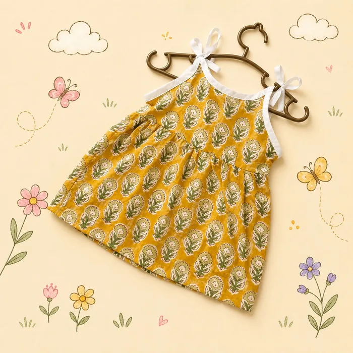 Mustard Floral Tie-Strap Frock