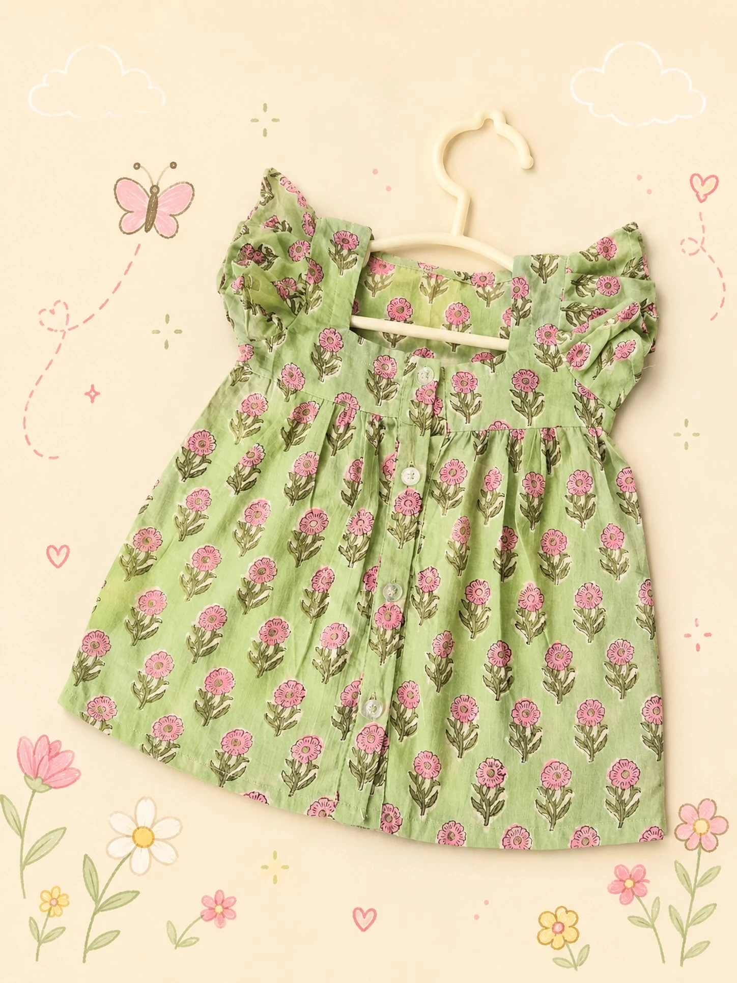 Mint Green Frill-Sleeve Frock