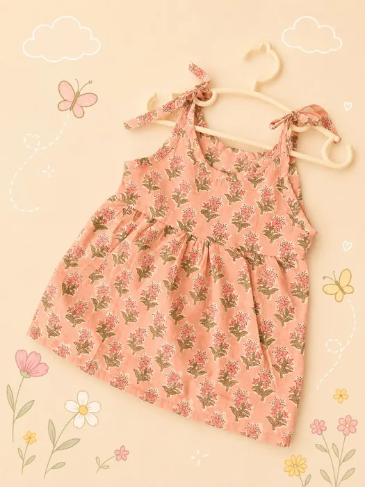 Peach Floral Tie-Strap Frock